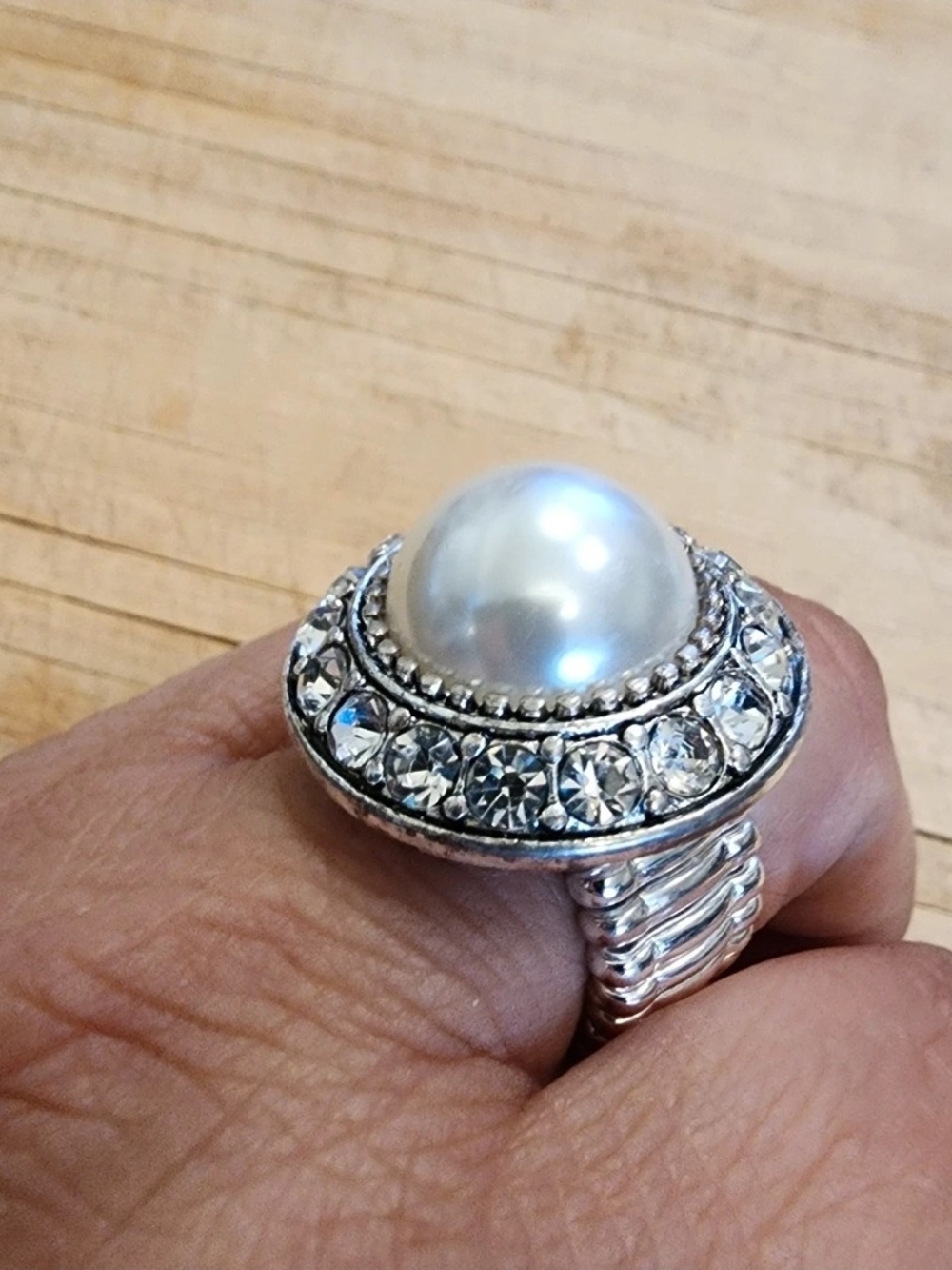 Black Dome Silver Tone Statement Ring Size 8.5